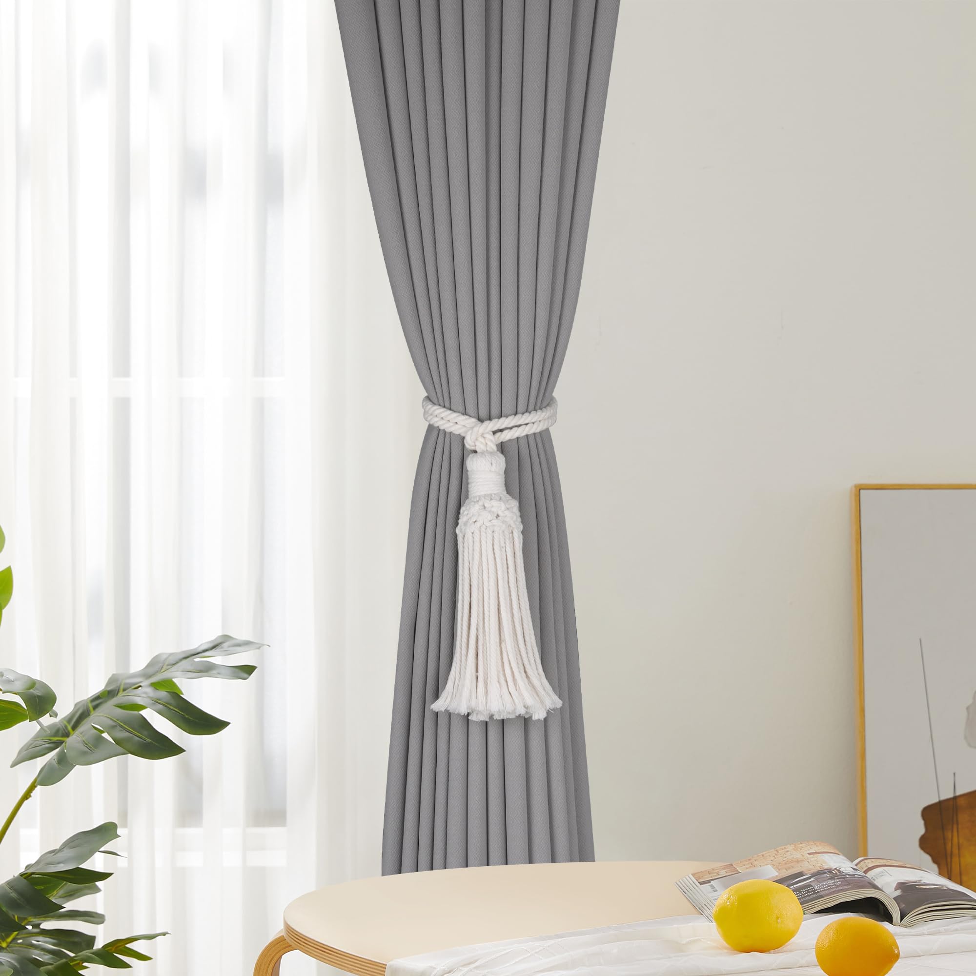PAMIHOOK Ferma Tenda Intrecciati A Mano In Stile Bohémien, Set Da 2, Beige, In Legno Di Faggio E Cotone, 28 Cm - 5