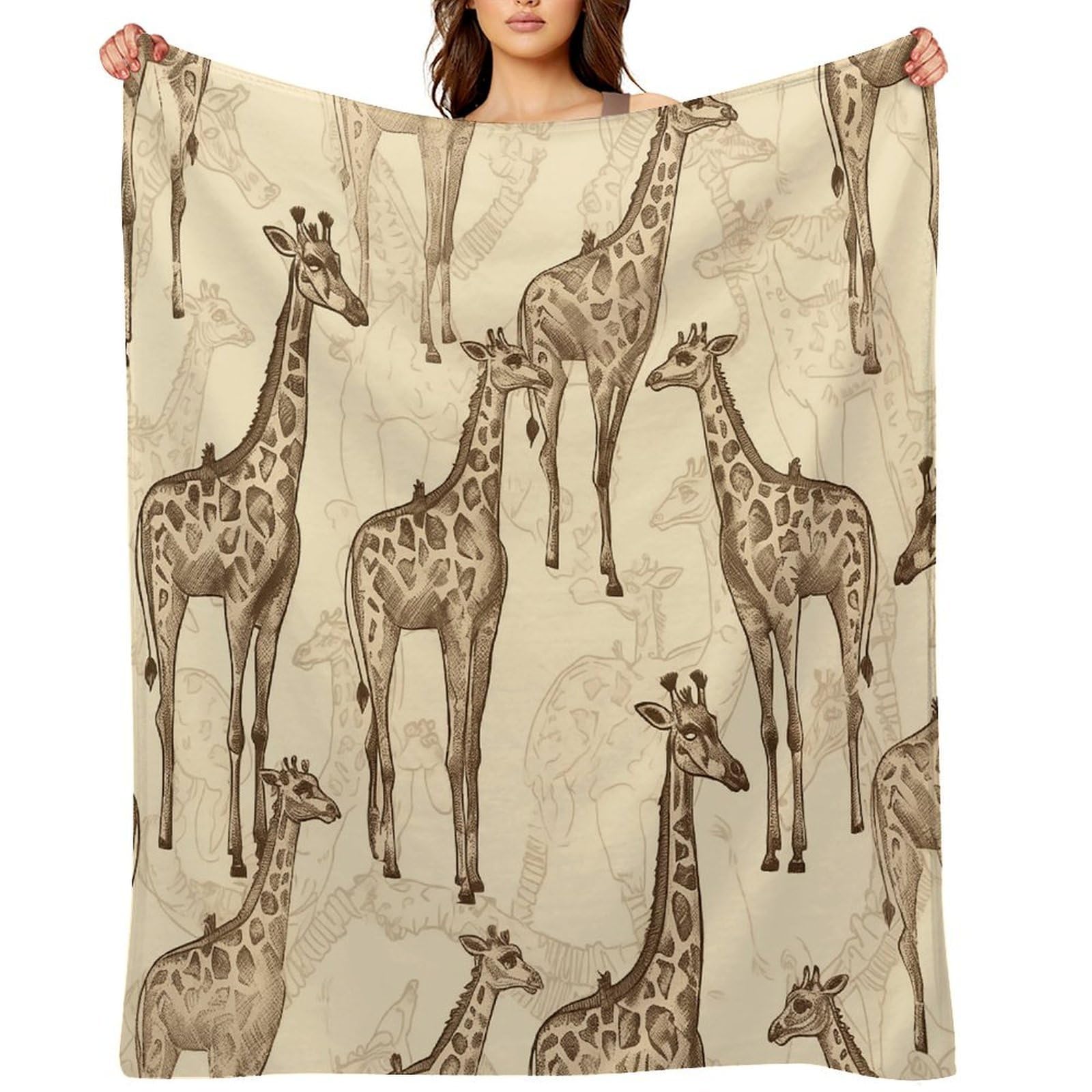 Hand Drawn Giraffes Throw Blanket for Couch and Bed Super Soft Warm Lightweight Throw Blankets Cozy Fuzzy Flannel Blanket Personalized Decorative Blankets for Sofa Decor 50"x60"