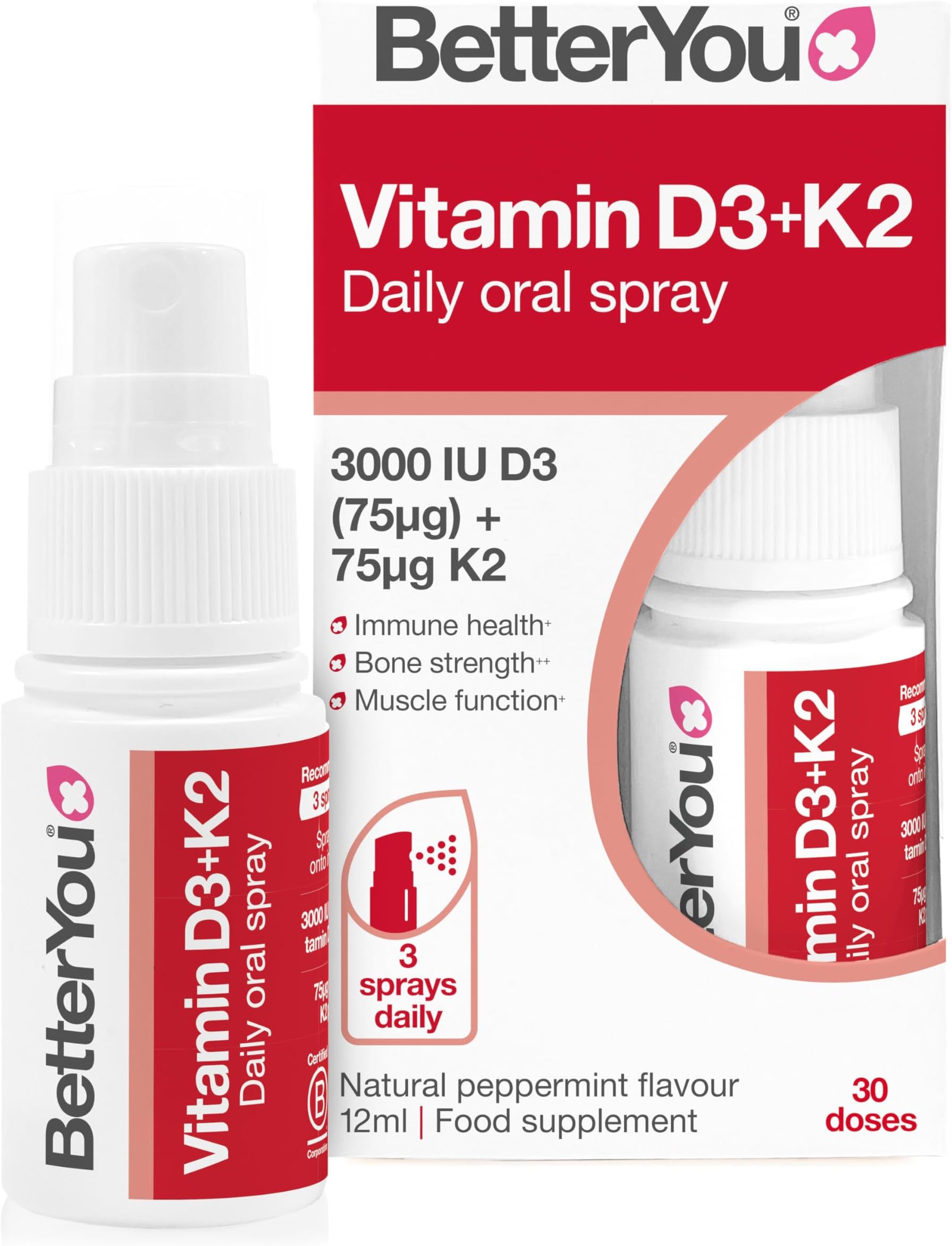 Vitamin D3 3000iu and Vitamin K2 MK-7 75ฮผg, High Strength Oral Spray