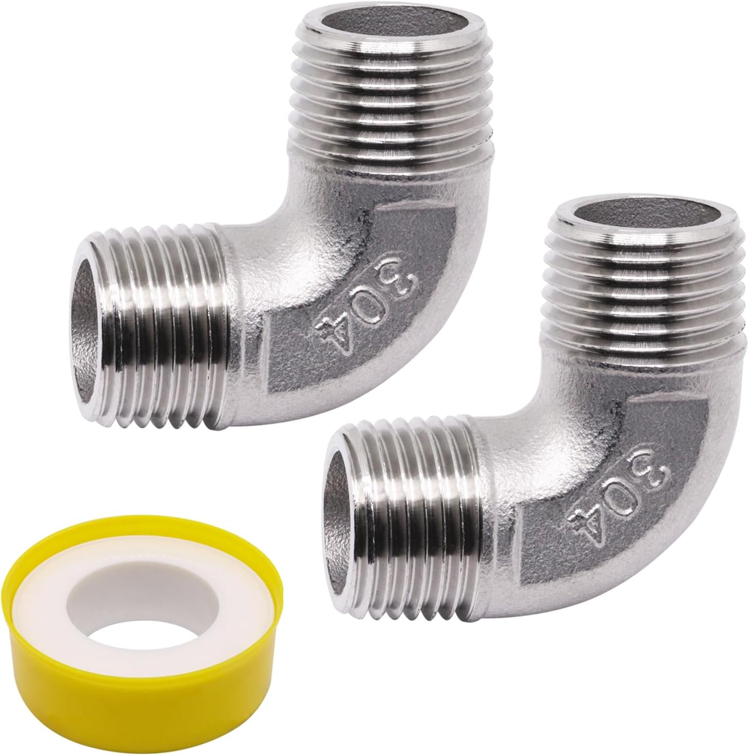1-1/4" NPT 90 Degree Elbow, 304 Stainless Steel Pipe Fittings | Male x Male, Threaded Elbow Fitting, 1PCS, With Tape