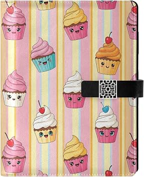Cute Cupcakes Colorful PU Leather Notebook Binder A5 6 Ring Refillable Journal with Magnetic Buckle Closure Travel Planner Notebook Binder for Business Cards,Office,