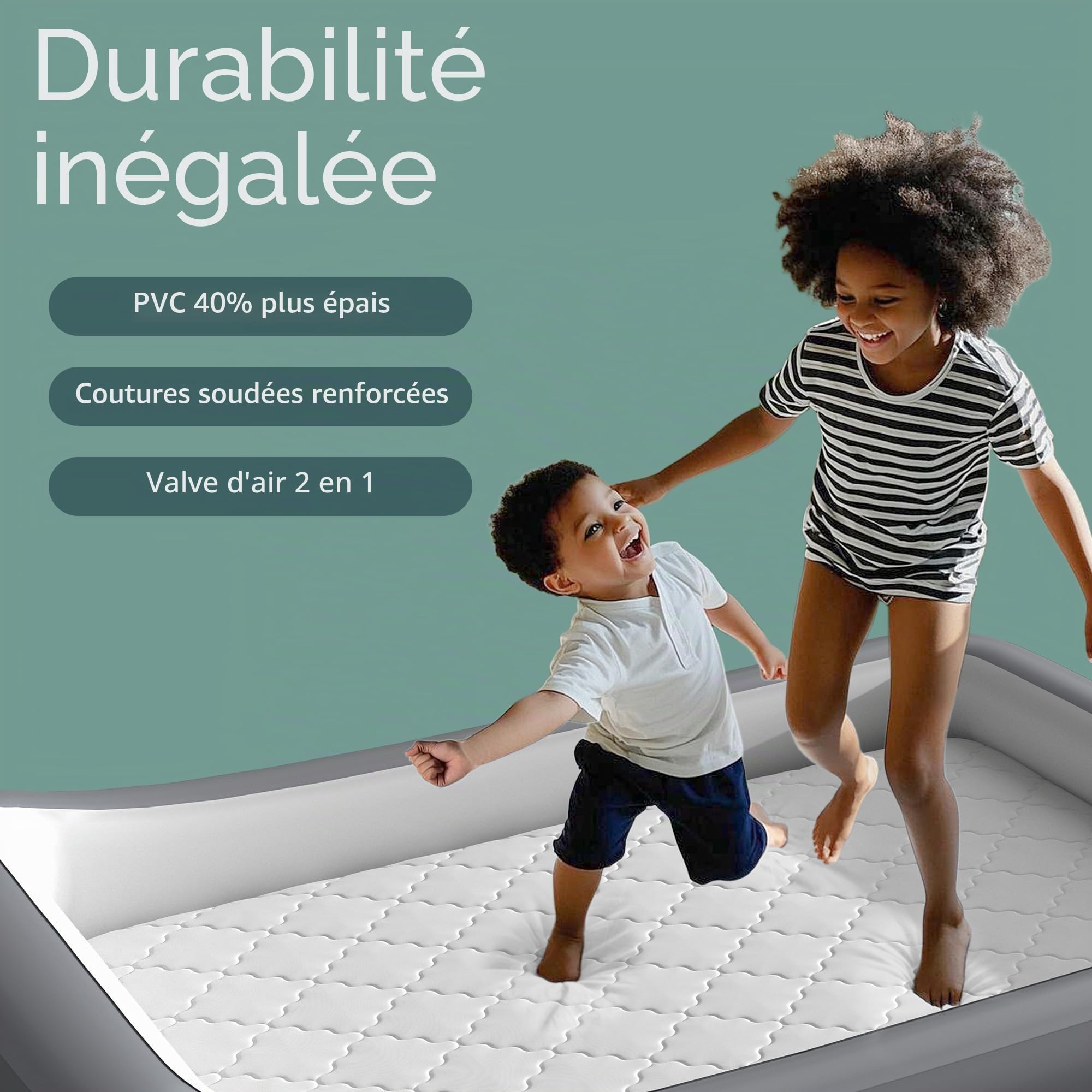 GloTika Matelas gonflable portable Lit de voyage pour tout-petit Avec pare-chocs de sécurité Idéal pour voyages et utilisation à la maison