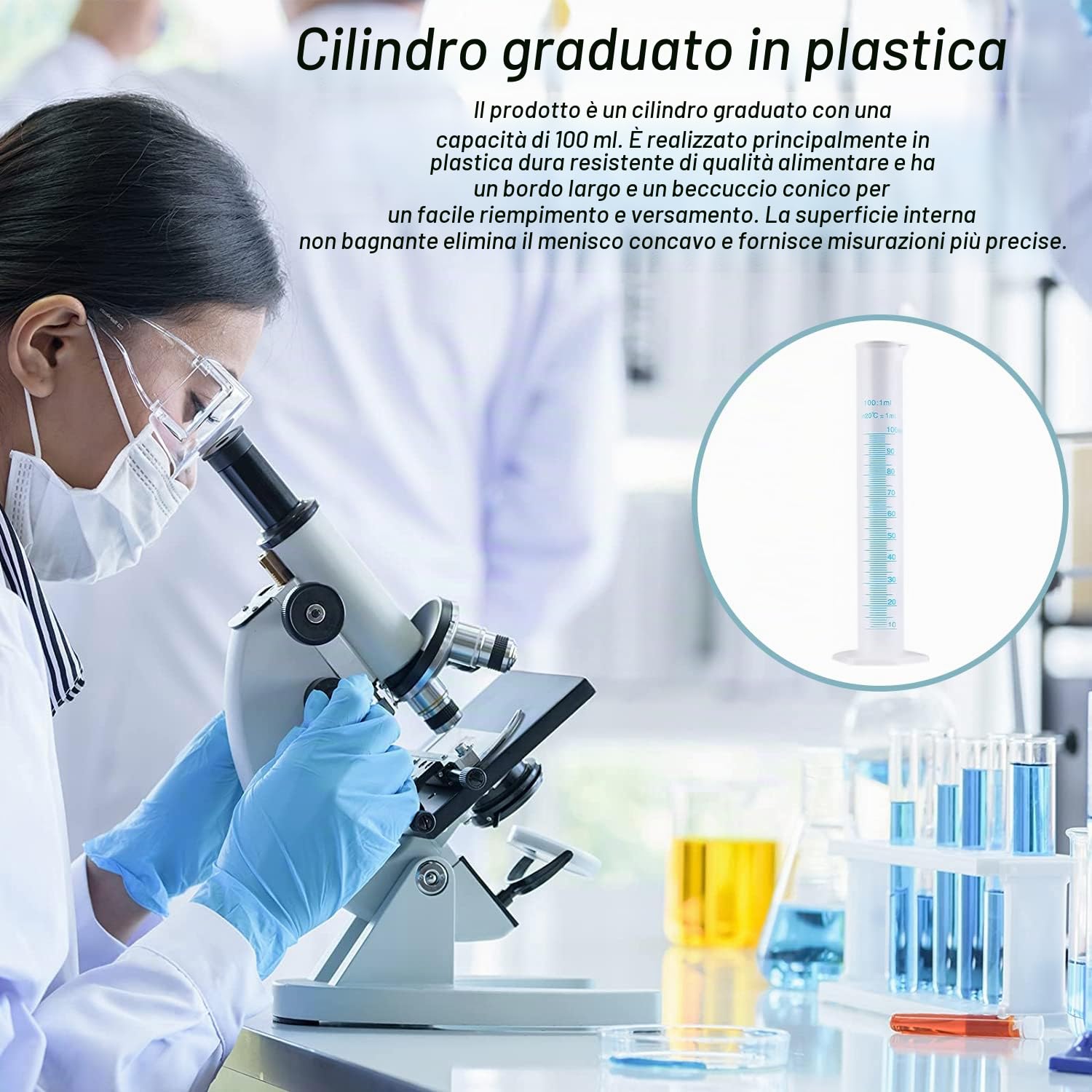 Cilindro graduato in plastica trasparente 100 ml