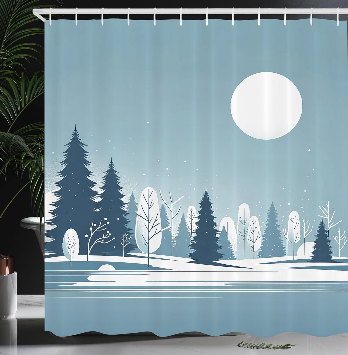 Ambesonne Mid Century Modern Boho Shower Curtain, Minimalist Landscape with Triangular Mountains Sea Shore, Cloth Fabric Bathroom Decor Set with Hooks, 69" W x 84" L, Dark Teal Ecru Ivory