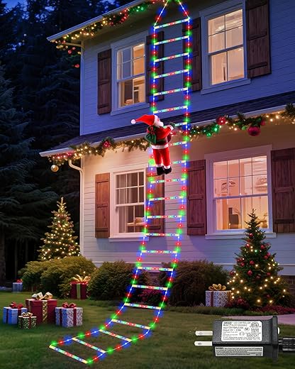 10ft Christmas Decorative Ladder Lights with Santa Claus