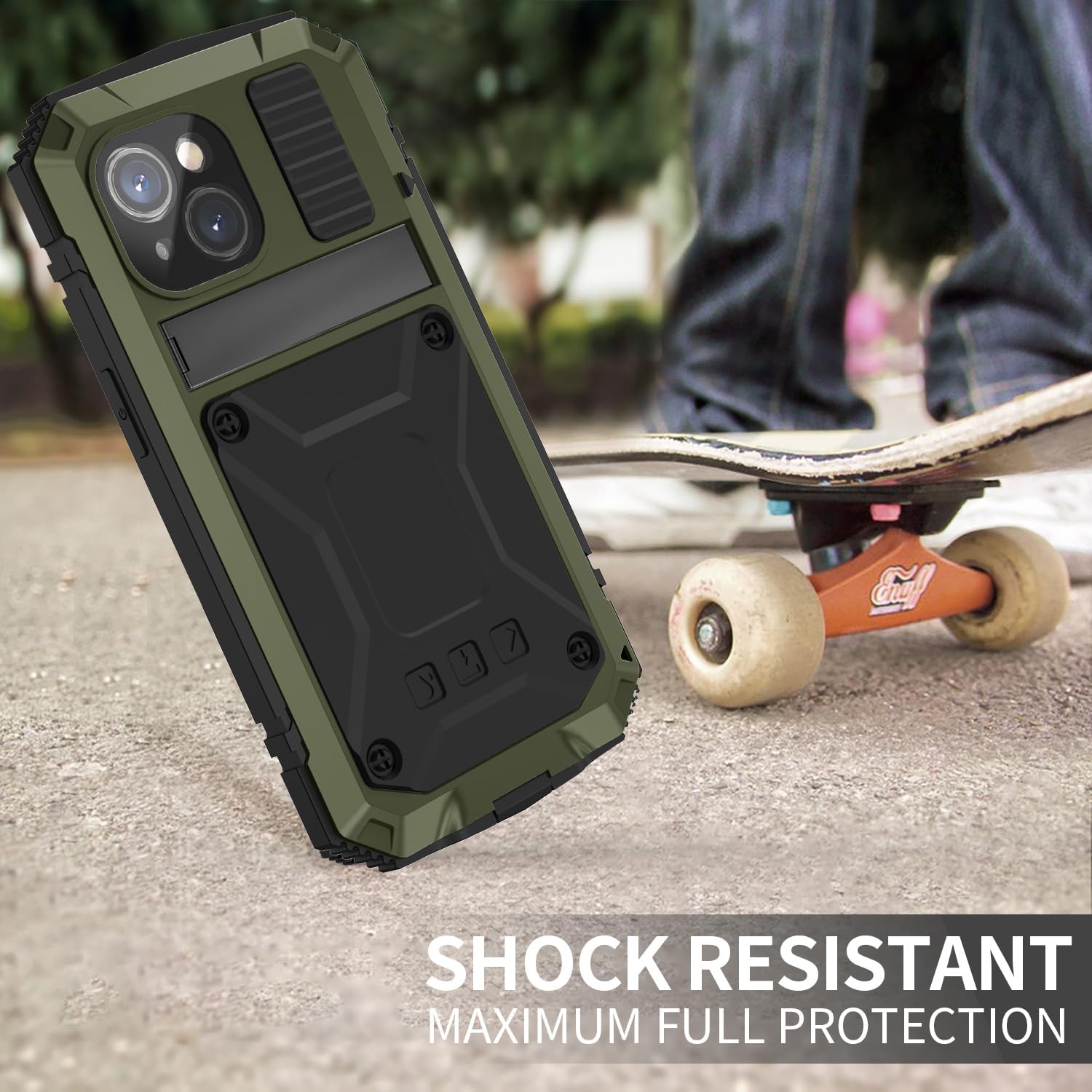 Metal Case Compatible with iPhone 15 Pro Max Aluminum Military Grade Armor Rugged Case with Metal Stand Screen Protector Drop Tested Shockproof Full Cover case (Green)