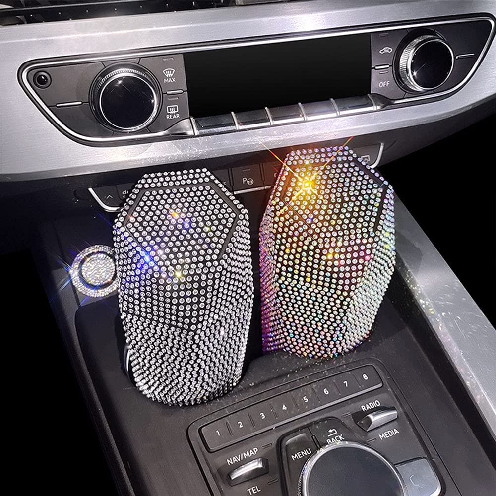 Bling Rhinestone Garbage Can, Sparkly Car Trash Can with Lid, Leakproof Trash Bin, Mini Garbage Bin for Automotive, Home, Office, Kitchen (Pink) image 5