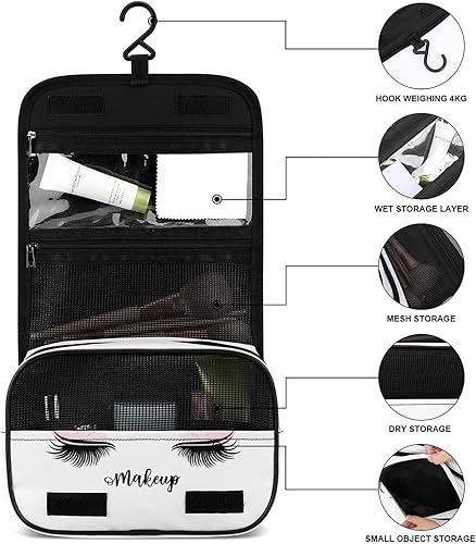 Miniatura 8 de Famame Neceser colgante de viaje, estuche de maquillaje, cosméticos, kit de aseo portátil, organizador para mujer, Multicolor 39