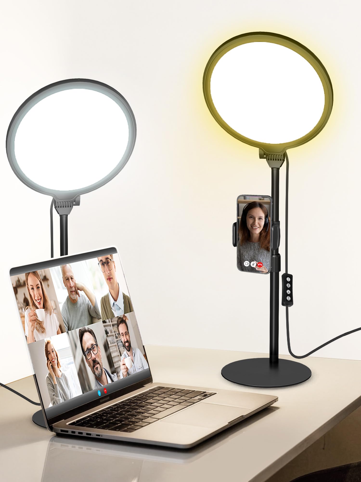 10 Zoll Desktop-Selfie-Licht für Konferenzen, 10 W dimmbares Tisch-Videolicht für Zoom-Meeting, Vollbild-Ringlicht mit Ständer & Telefonhalter für Telefon/Laptop/Computer/Mikrolandschaft