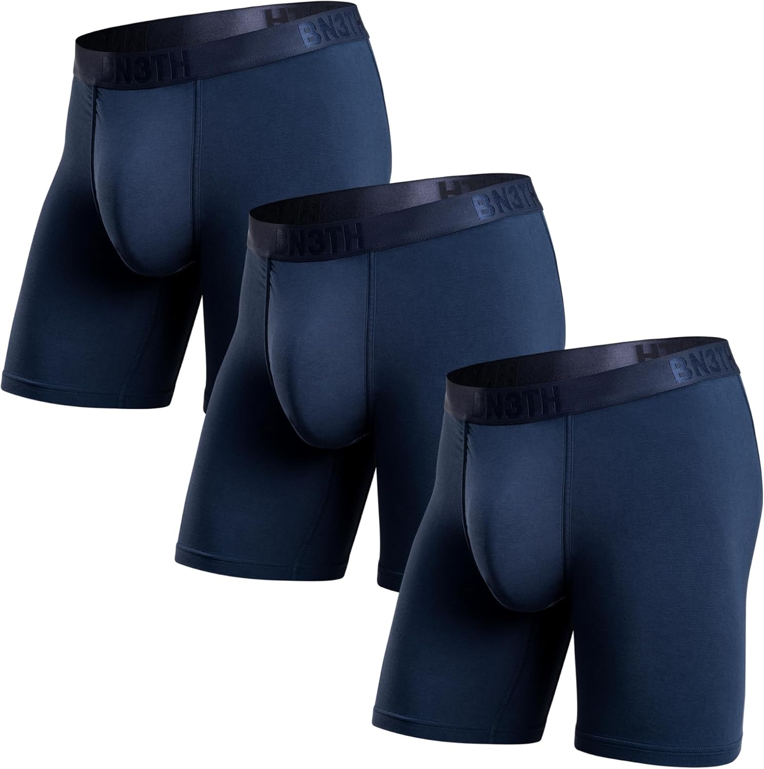 BN3TH Men's Classic Icon Boxer Briefs with 3-D Pouch - Breathable, Anti-Chafing, Ultra-soft, Sustainable, Premium Athletic Underwear, No-Roll Waistband, 3 pk, 6.5" inseam (Navy, Medium)