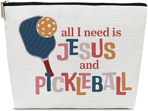 Bolsa de maquillaje para regalos de pickleball All I Need is Jesus and Pickleball, divertida bolsa de cosméticos para bolso, regalos de cumpleaños