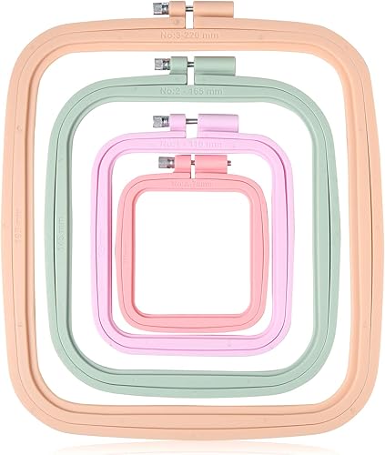Pllieay 4 aros de bordado cuadrados de 4 tamaños, aro de punto de cruz y aros de bordado de plástico ABS para proyectos de bordado de bricolaje