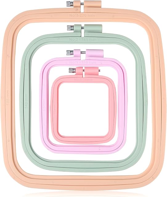 Pllieay 4 Pieces 4 Sizes Square Embroidery Hoops, Cross Stitch Hoop and ABS Plastic Embroidery Hoops for DIY Embroidery Project