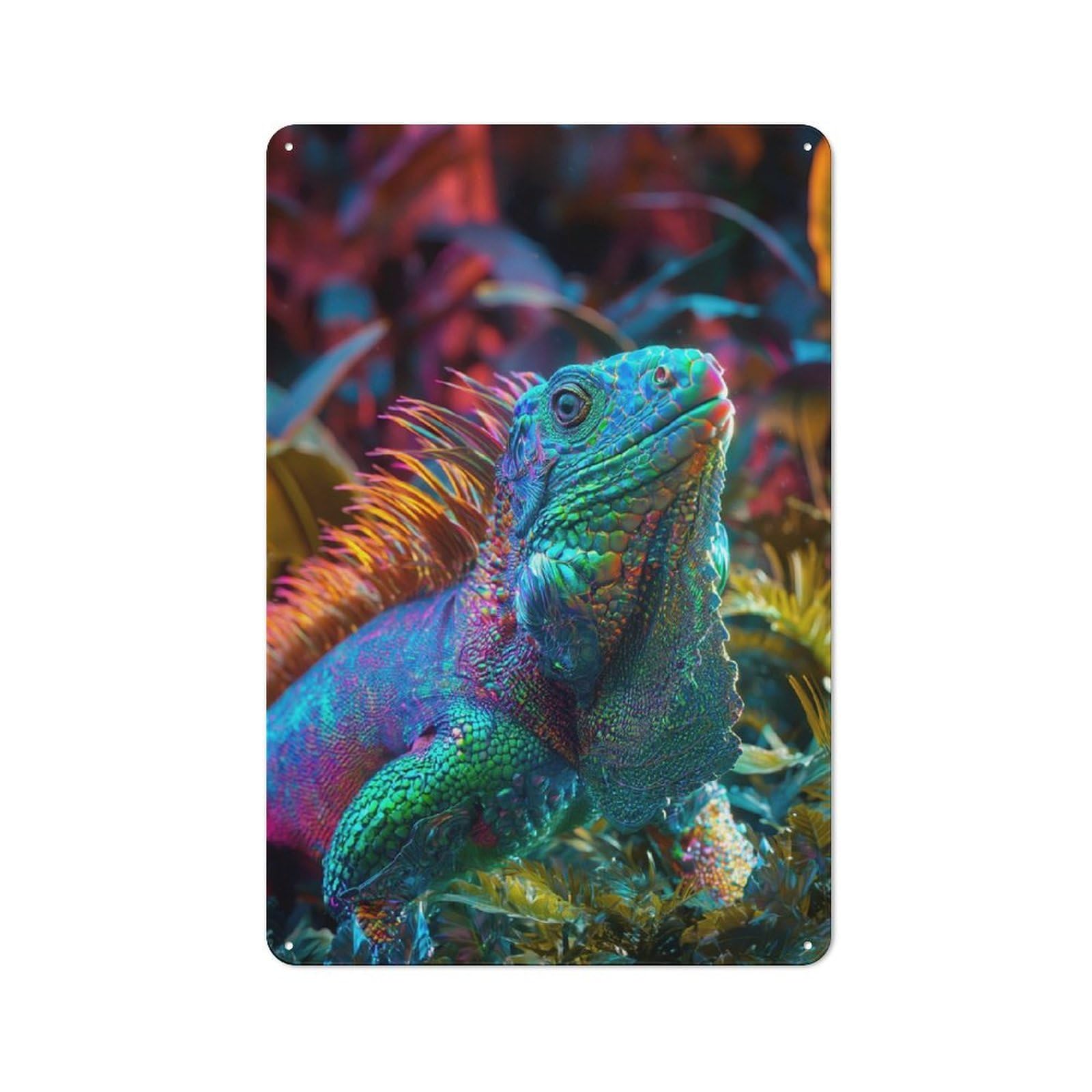 Vibrant Iguana in Lush Foliage Vintage Tin Sign 30x20cm for Café Or Restaurant, Suited to Café Owners And Decorators