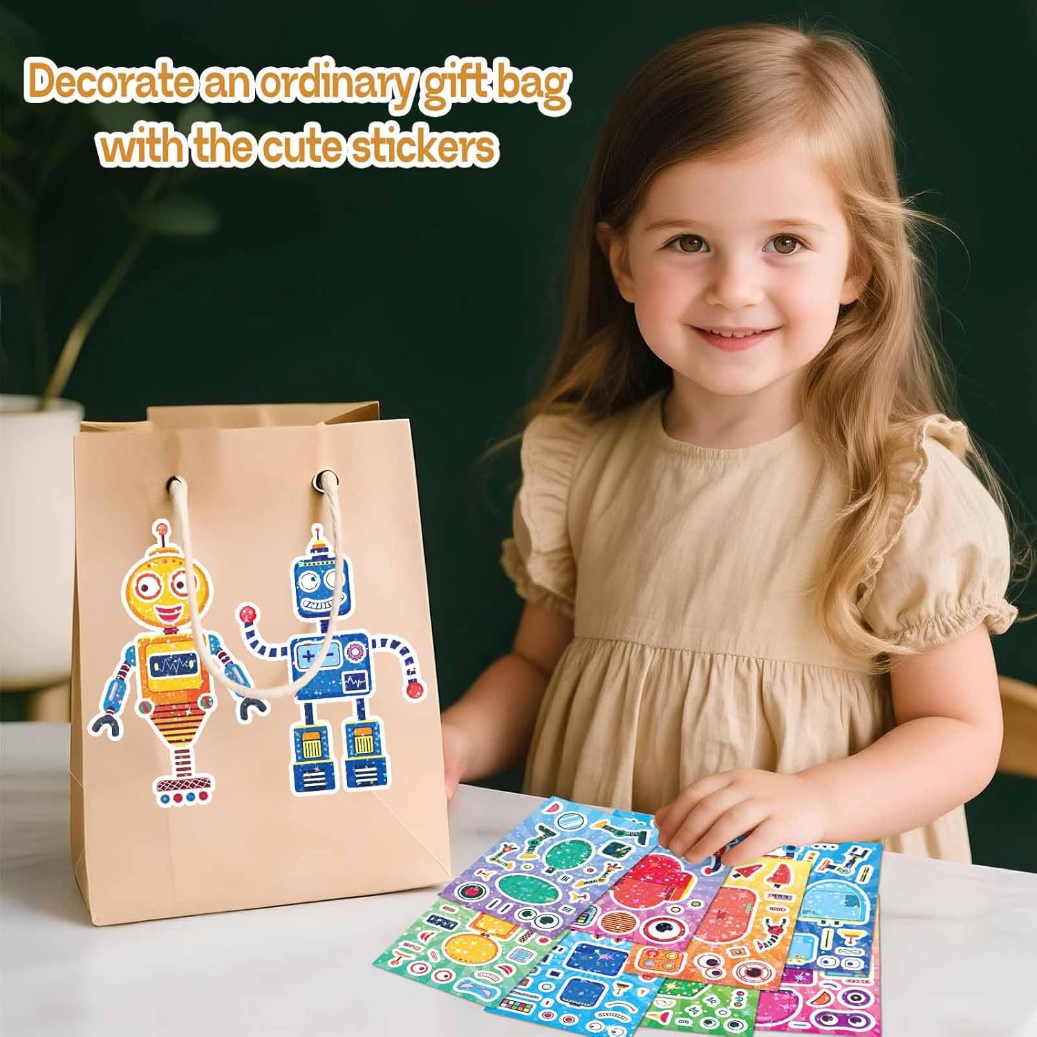 iGetooy 24 Sheets Make a face Stickers for Kids, Make Your Own Sticker Sheets with Stationery, Ball, Robot, Crafts Party Favors Goodie Bags Stuffers for Kids