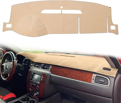 Dashboard Cover Dash Mat Fit for 2007-2014 Chevy Chevrolet Tahoe Suburban,2007-13 Chevy Avalanche Silverado 1500 2500 3500 LTZ /2007-13 GMC Sierra SLT Denali,2007-14 GMC Yukon XL Beige