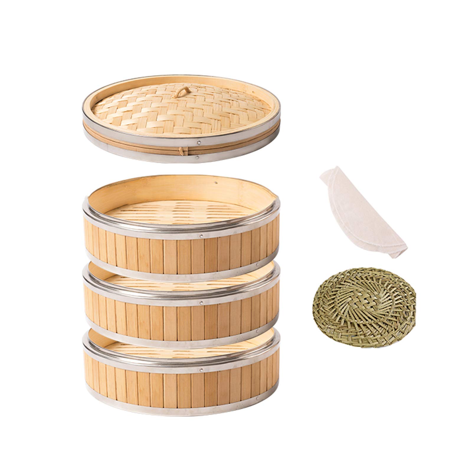 Buy Bamboo Steamer Basket 25cm/10inch, 3 Tier Baskets with Lid, Chinese