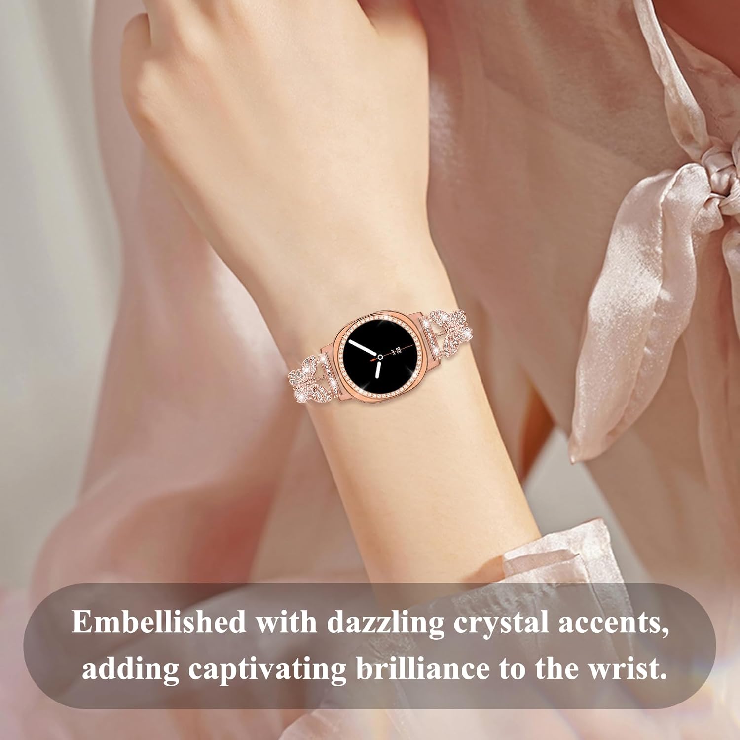 Bling Band with Case Compatible for Samsung Galaxy Watch 8 40mm 44mm, Women Diamond Butterfly Metal Bracelet Rhinestone Strap with Protector Case - Image 9
