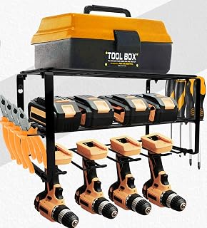 Heavy Duty Power Tool Organizer - 16.5 x 7.9 x 8.7 Inches - 2-Tier Drill Holder Wall Mount - Power Tool Storage Rack for Pliers, Screwdriver, and Drill Storage - Cordless Tool Organizer