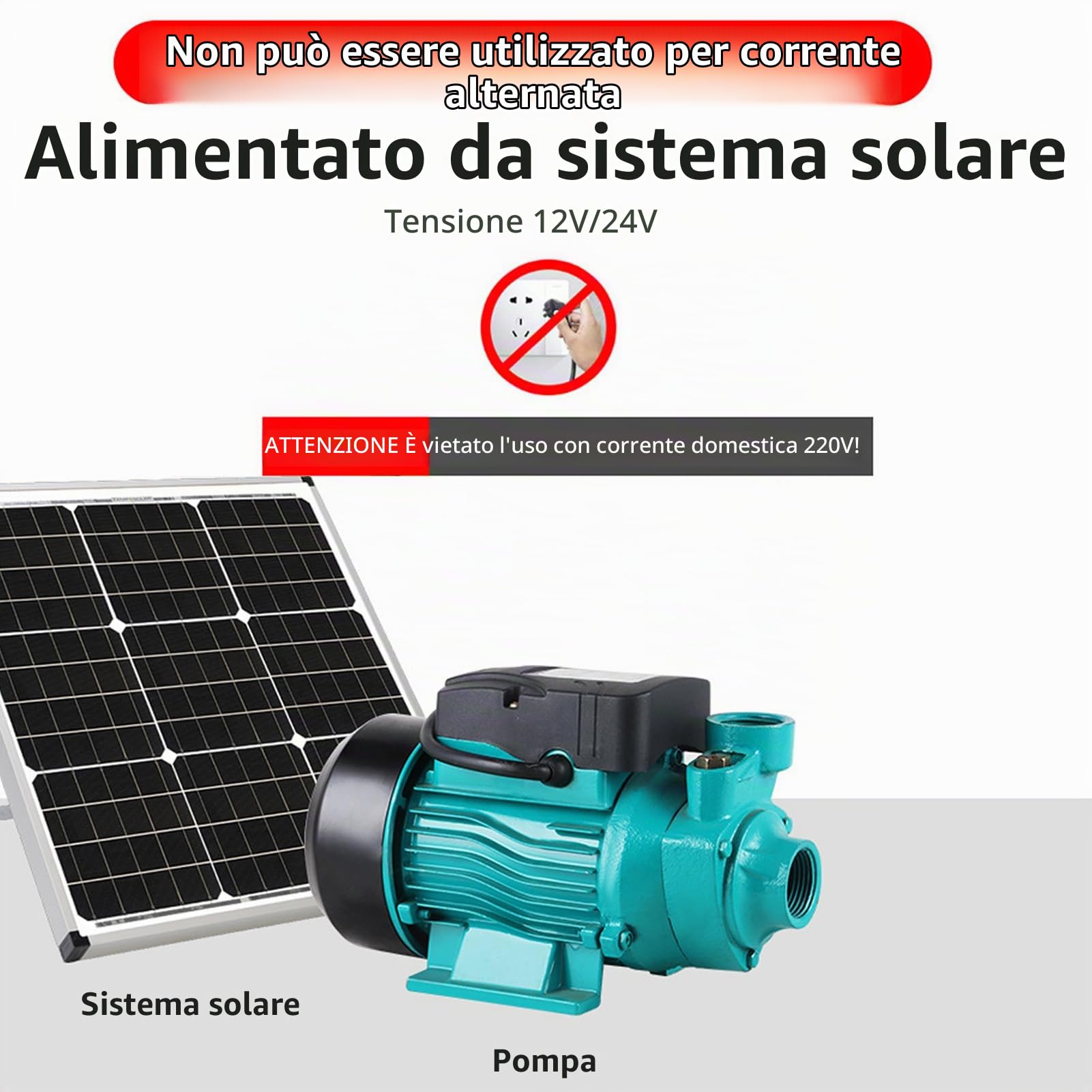 Elettropompa Acqua Trasferimento, Pompa Solare Acqua 12v 24v, Pompa Autoadescante 35 L/min 25 M, Elettropompa Solare Silenziosa per Irrigazione Pozzi Poco Profondi Trasferimento