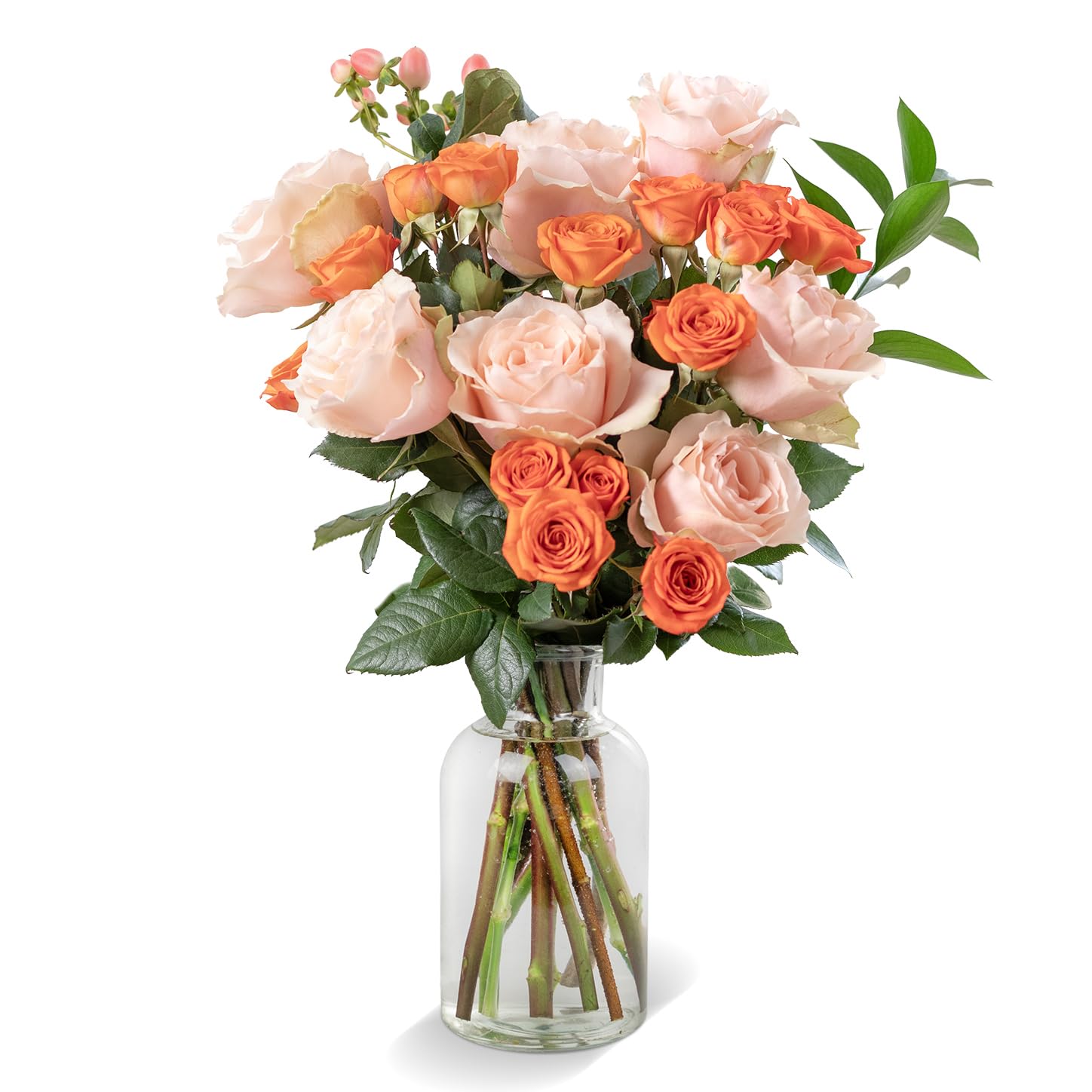 Country Living Premium Fresh Cut Orange and Peach Roses Fresh Flowers Delivery, Large Bouquet
