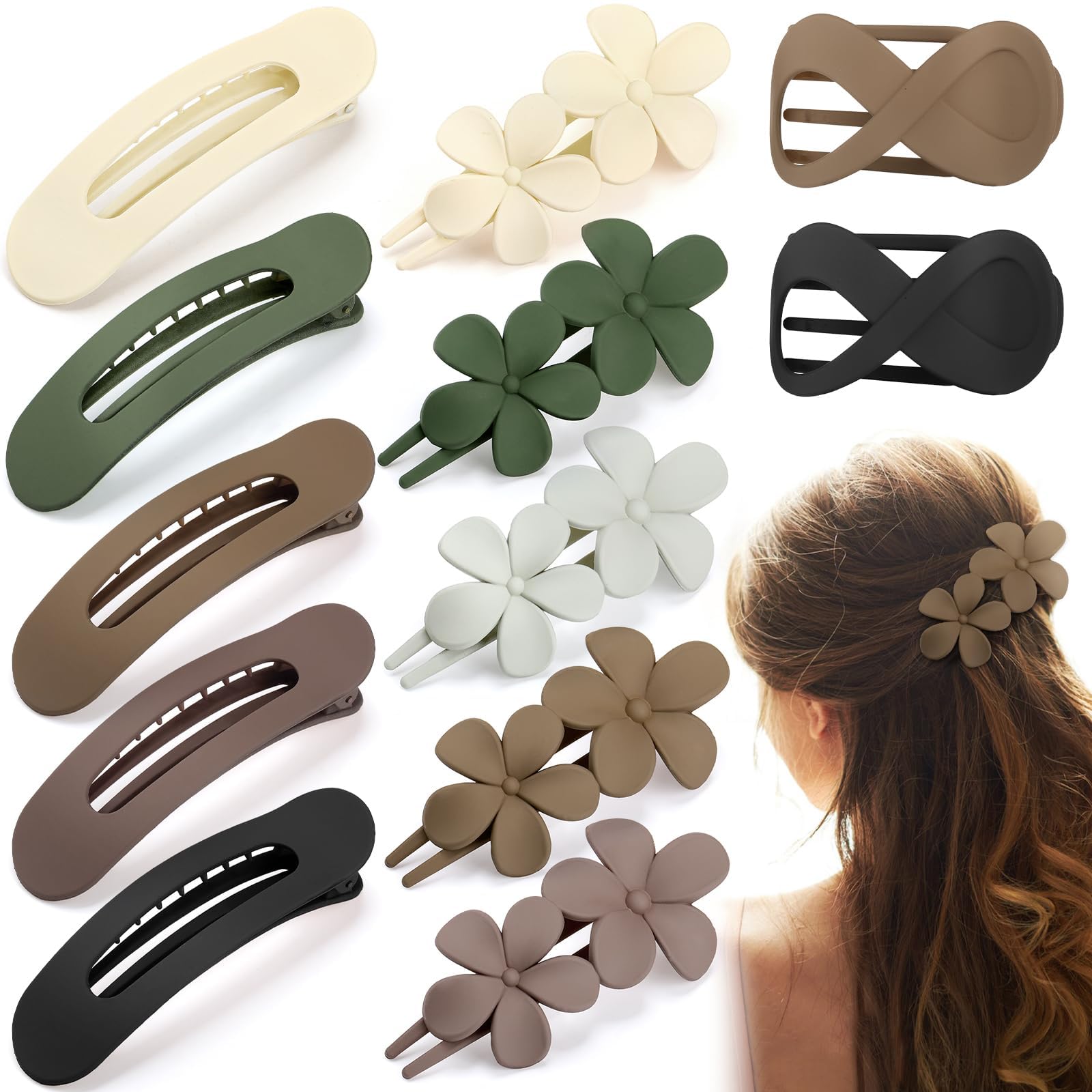 12 Pcs Flat Hair Clips for Women, French Concord Flat Claw Clips for Women, 3 Styles Matte Hair Clips for Thin Thick Hair