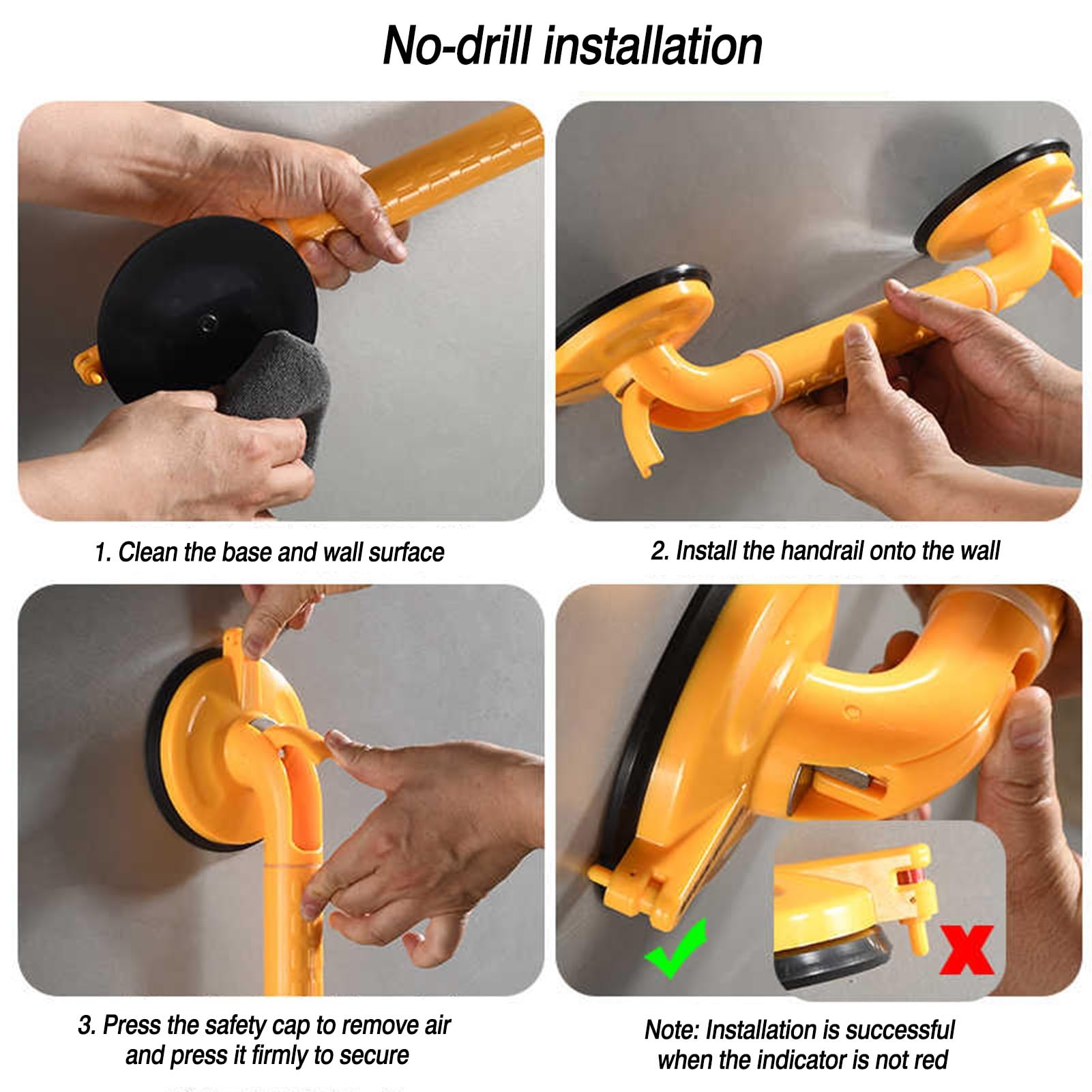 Barras de agarre for baño con ventosa con indicadores de seguridad, adecuadas for personas mayores y discapacitadas, impermeables, desmontables