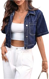 Women's Denim Jacket Lightweight Collared Short Sleeve Crop Shirts