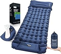 Vista 8 de Colchoneta de dormir inflable de 4 pulgadas de grosor con almohada ajustable y bomba de pie integrada, colchón de aire ligero para acampar
