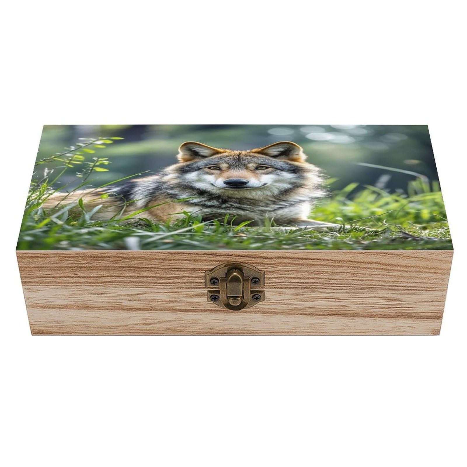 LZQPOEAS Wolf On The Grass Wooden Box Storage Space to Organize Jewelry in A Beautiful Small Storage Box Decorative Card Boxes Memory Treasure Boxes for Crafts And Photo Storage