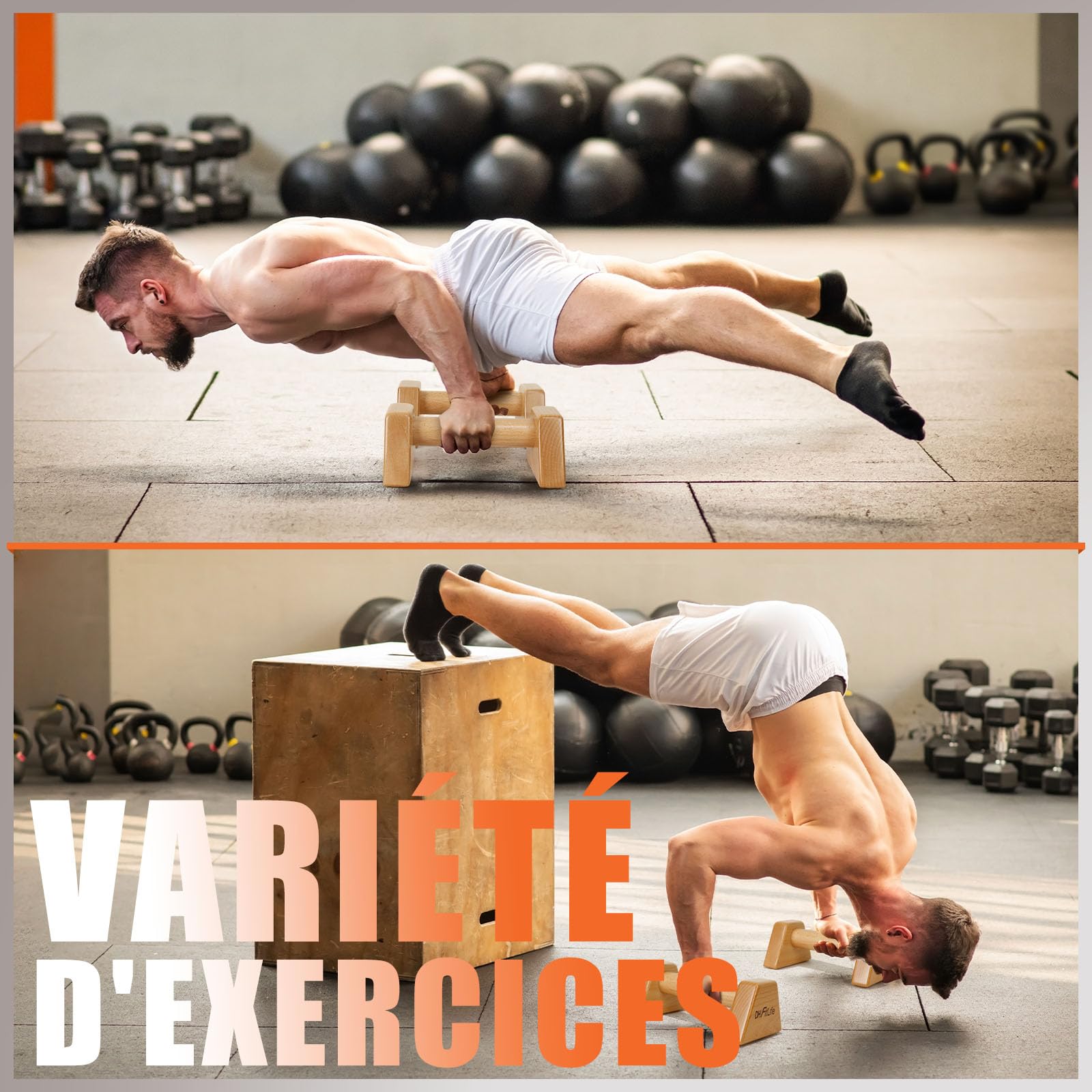 DH FitLife Poignées de Pompes en Bois - 2x Poignées Antidérapantes et Respectueuses des Articulations pour Pompes | Parallettes | Barre parallele| Équipement de Calisthénics pour Entraînement de Force