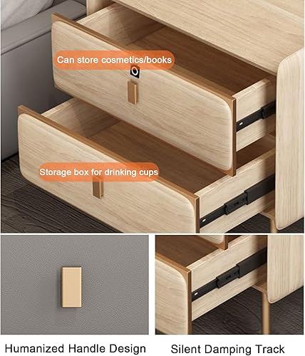 Miniatura 7 de Mesita de noche de carga inteligente, mesa de noche con Bluetooth, mesita de noche LED, modernas mesas de noche con 2 cajones de bloqueo de huellas