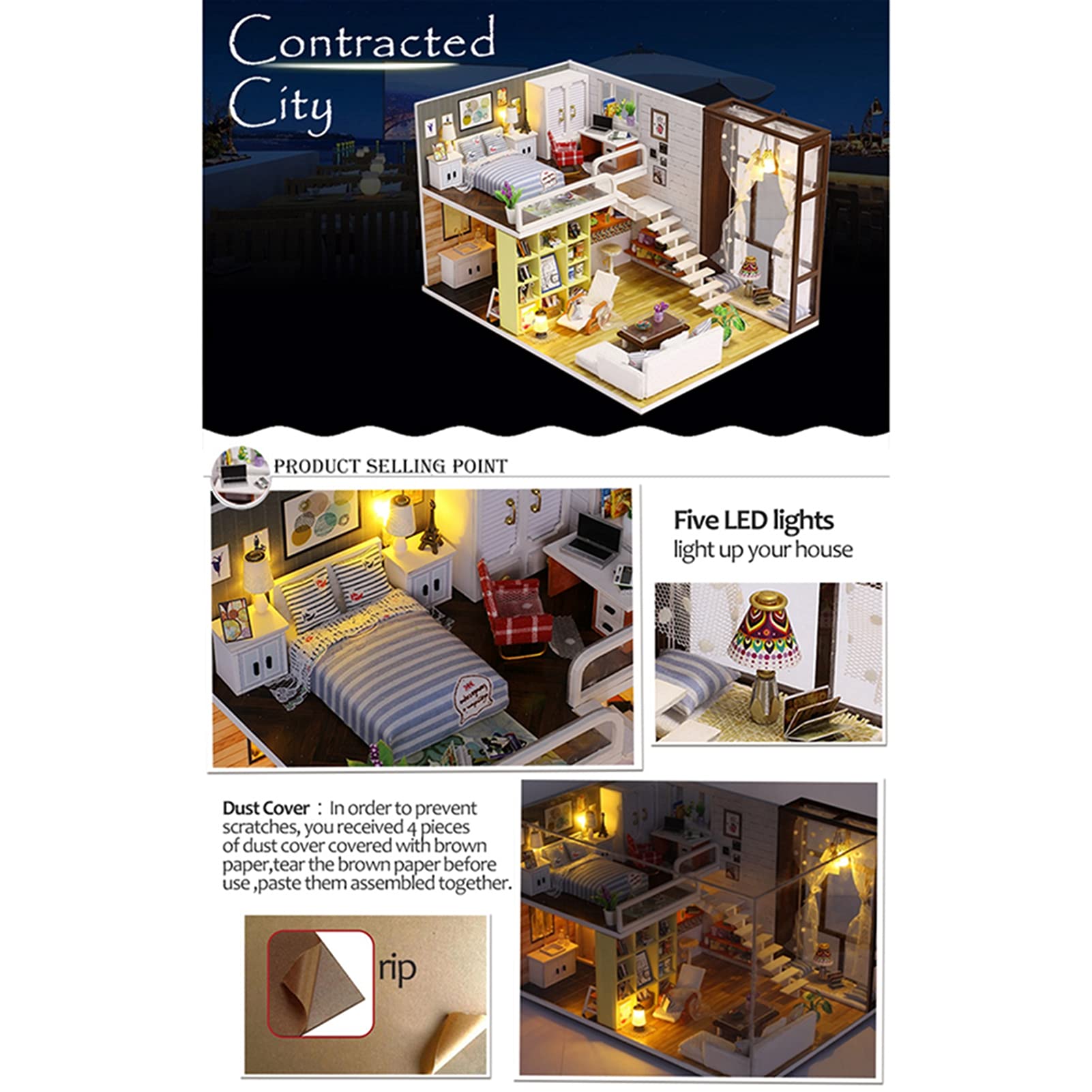 Cryfokt Miniatur-Puppenhaus, Spannendes Bastelset für Zum Lernen und für die Zeit mit der Familie, Hergestellt aus Sicherem Verbundholz, 26,9 X 19,9 X 16,5 cm