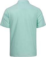 Vista 180 de J.VER Camisas de manga corta de lino y algodón para hombre, estilo informal, ligeras, con botones, para vacaciones, playa y verano, con bolsillo