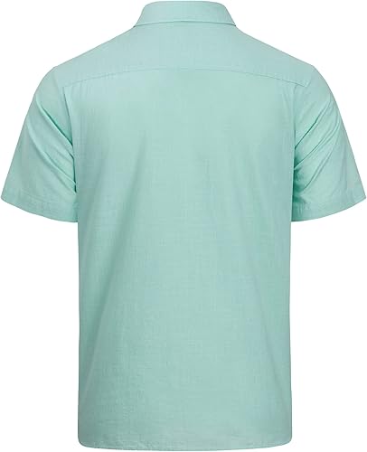 Miniatura 180 de J.VER Camisas de manga corta de lino y algodón para hombre, estilo informal, ligeras, con botones, para vacaciones, playa y verano, con bolsillo