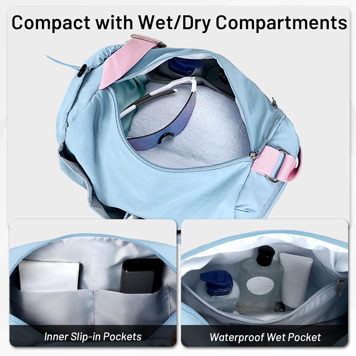 MIER Women's Cute Mini Gym Bag for Sports Pilates with Wet Pocket, 9L Blue image 3