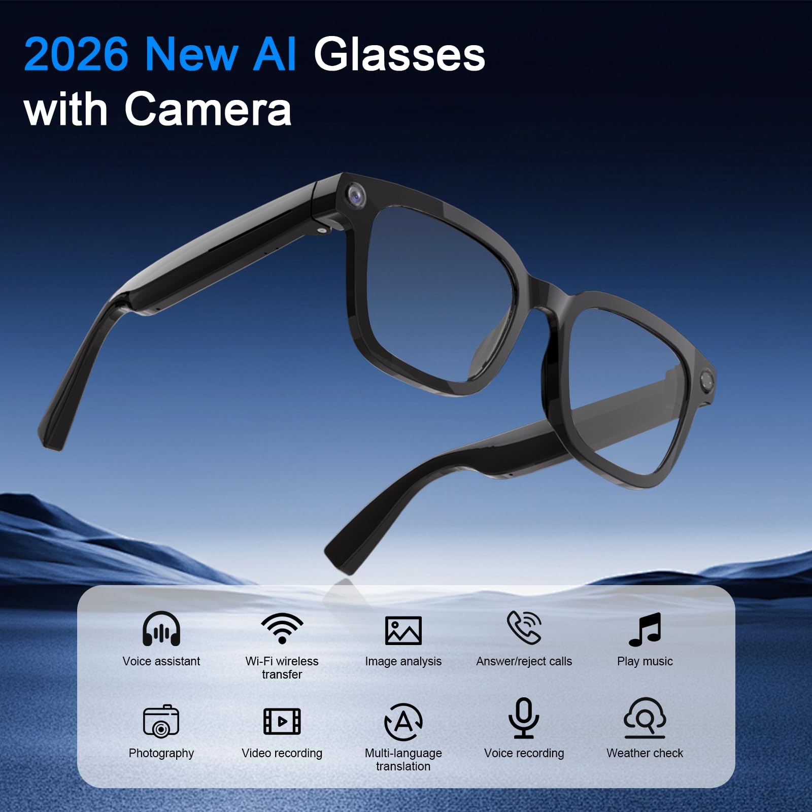 GenXenon Gafas con Cámara, Cámara 8 MP 1200P, Gafas IA con Puerto de Carga USB-C, Doble Micrófono Abierto, Admite Foto, Video y Audio, Reconocimiento de Objetos por IA, Lentes Fotocromáticas