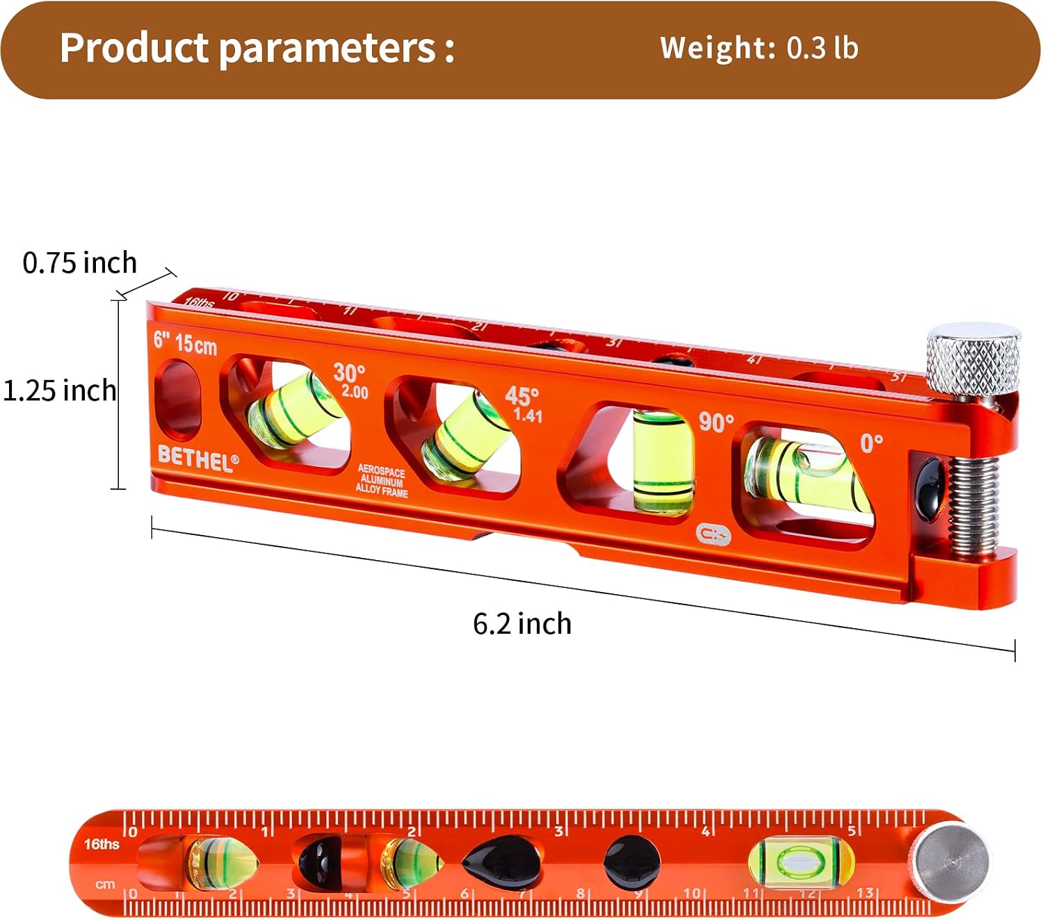 BETHEL 6 Inch Magnetic Torpedo Level Aluminum Alloy Leveltool Orange image 3