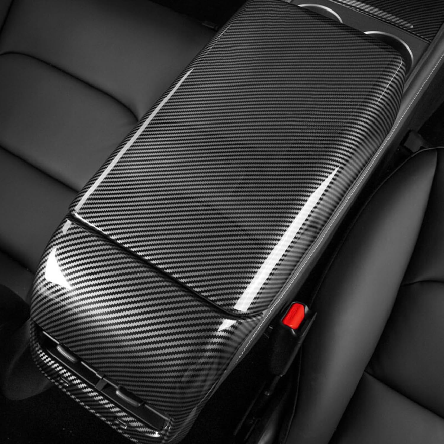 Carbon Fiber Interior Car Accessories Center Console Armrest Box Cover with Rear Air Vent Outlet Cover Trim for Tesla Model Y & Model 3 2023 2022 2021 2020 2019 2018 Accessory, 1 Set