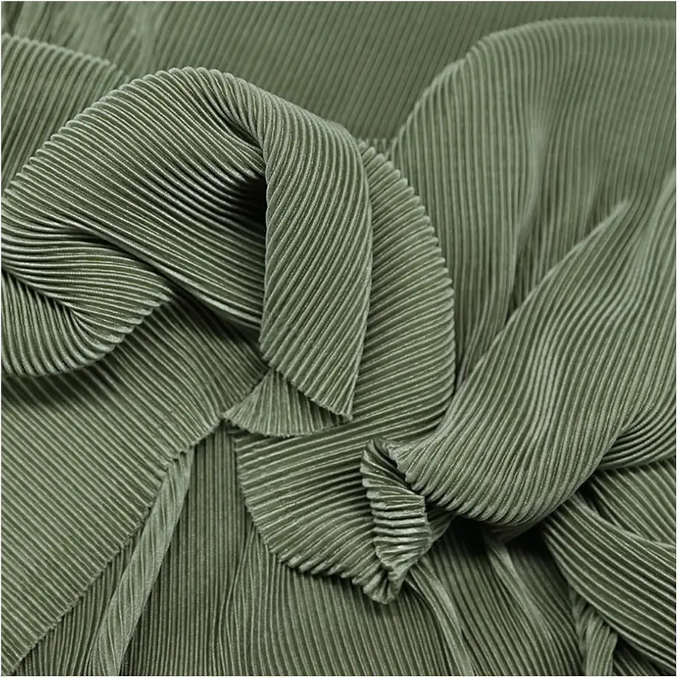 Tecido plissado tecido elástico linha textura elástica listras finas tecido designer para calças sociais terno costura 150 cm largura M105F2 (verde)