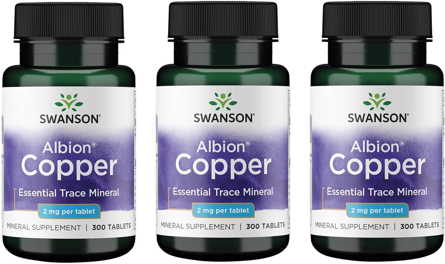 Swanson Copper Chelate Mineral Supplement for Adults Seeking Antioxidant, Immune, and Red Blood Cell Support - 2 mg (300 Tablets, 3 Pack)