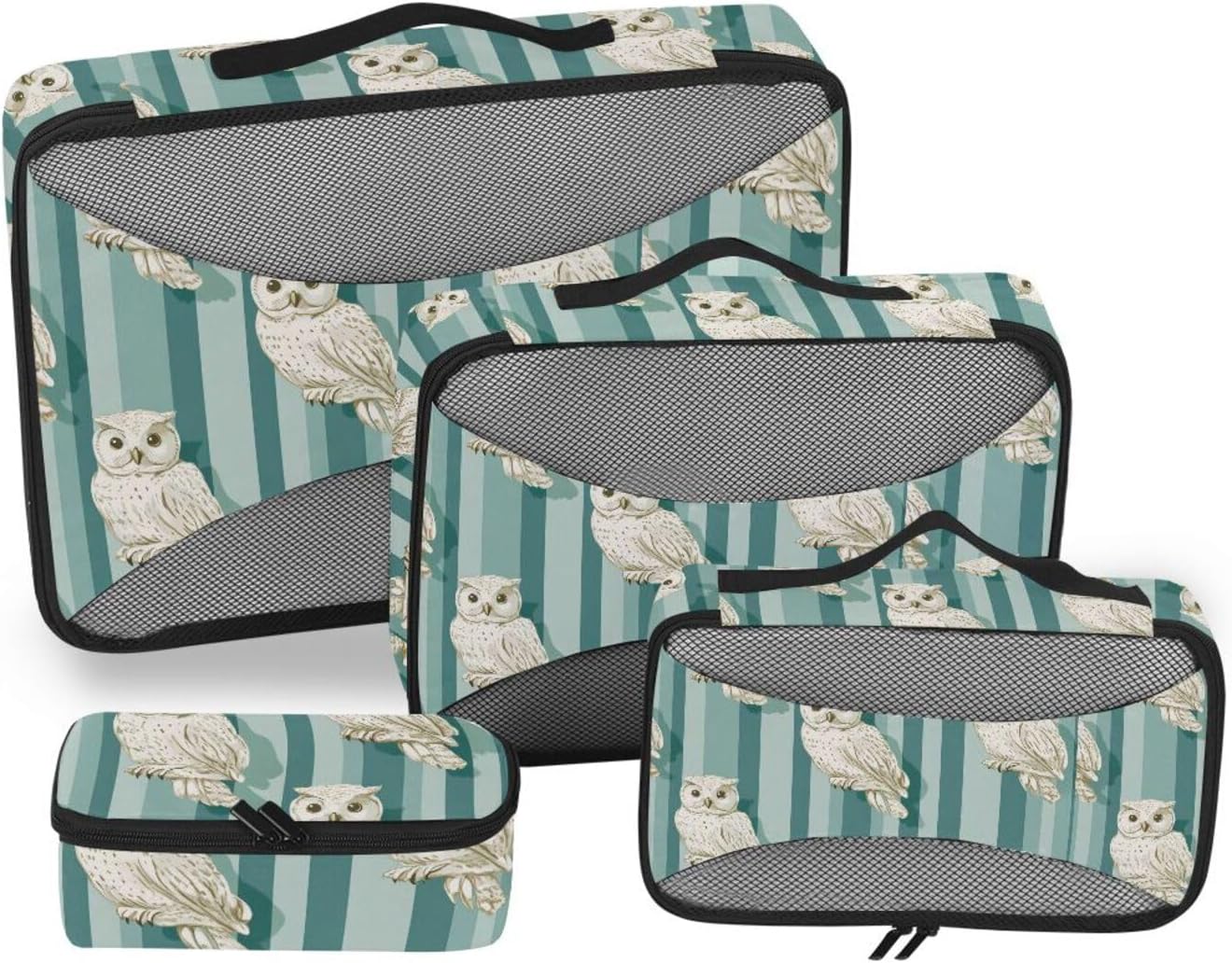 4 Pcs set organizer bags set Mesh Travel Essentials Neutral Owl Turquoise Striped portable large packing cubes