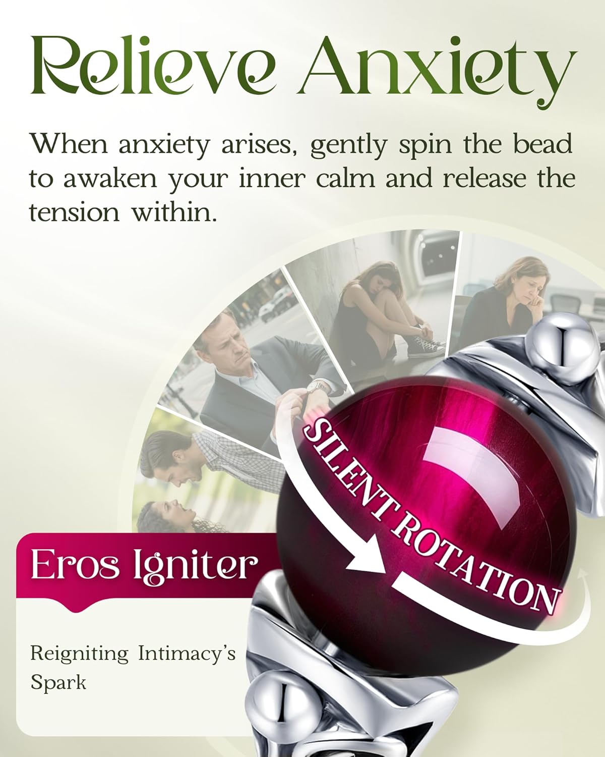 Decompression Swivel Ring - 925 Sterling Silver Natural Gemstone Ring with Amethyst, Moonlight, Obsidian, Garnet, Anxiety Relief Crystal Healing Jewelry Gift for Women Mom Daughter She (Rose Tiger's Eye, 7)