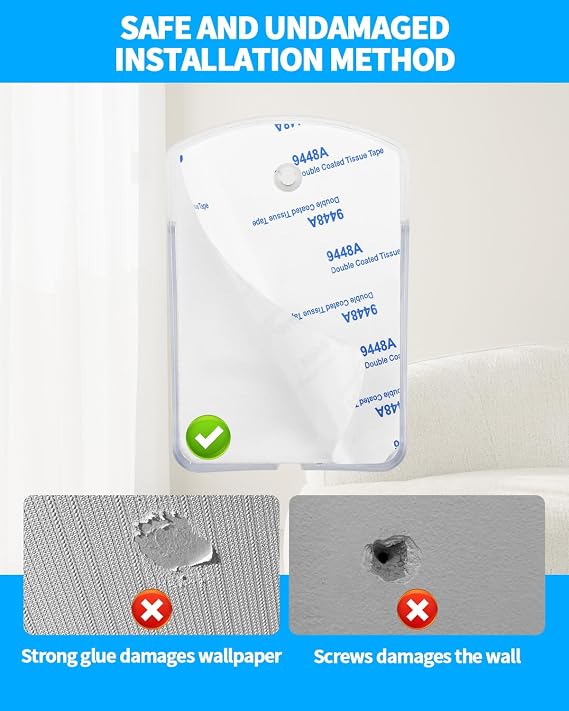 2 PCS Remote Control Holders Wall Mount, Self Adhesive TV Air Conditioner Remote Control Holder, Wall Mount Storage Box Organizer Wall Pen Holder Storage for Home Office School (Clear)