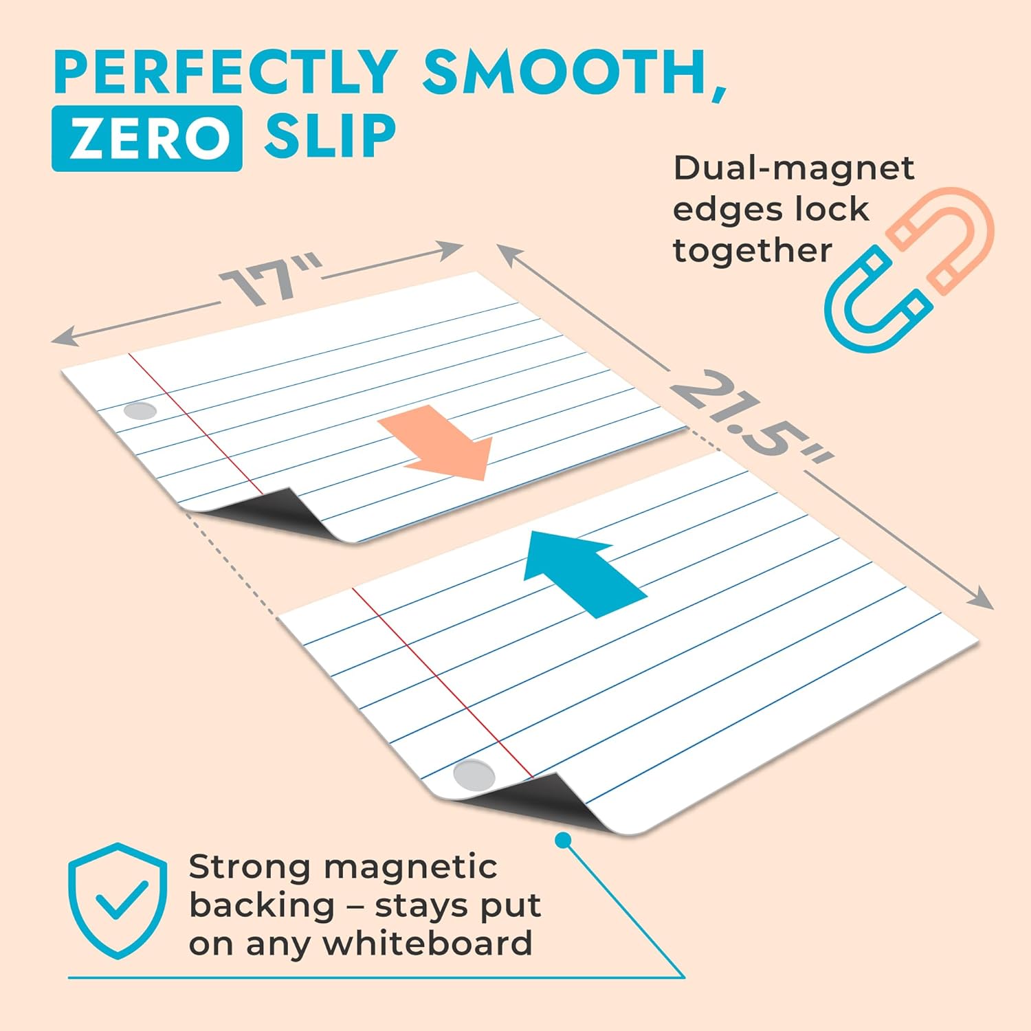 Extra Large Magnetic Notebook Paper for Whiteboard - Dual-Magnet Design for Smooth Writing - Wrinkle-Free Flat Shipping - Ghosting-Free Markers - Perfect for Classroom & Homeschool