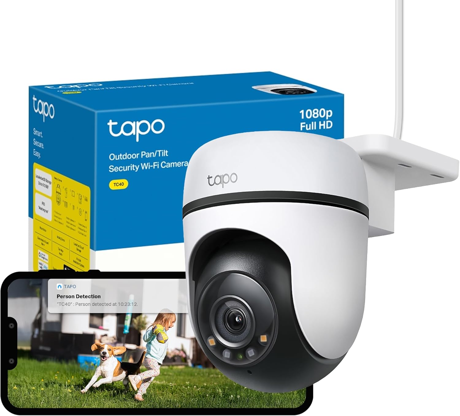 Tapo TC40 Pan/Tilt Smart Security Outdoor Camera, Full HD, 360° Smart Person Detection Motion Tracking, Color Night Vision, WiFi Camera No Monthly Fee, Two-Way Talk, IP65, Works with Alexa & Google Tapo TC40 Pan/Tilt Smart Security Outdoor Camera, Full HD, 360° Smart Person Detection Motion Tracking, Color Night Vision, WiFi Camera No Monthly Fee, Two-Way Talk, IP65, Works with Alexa & Google