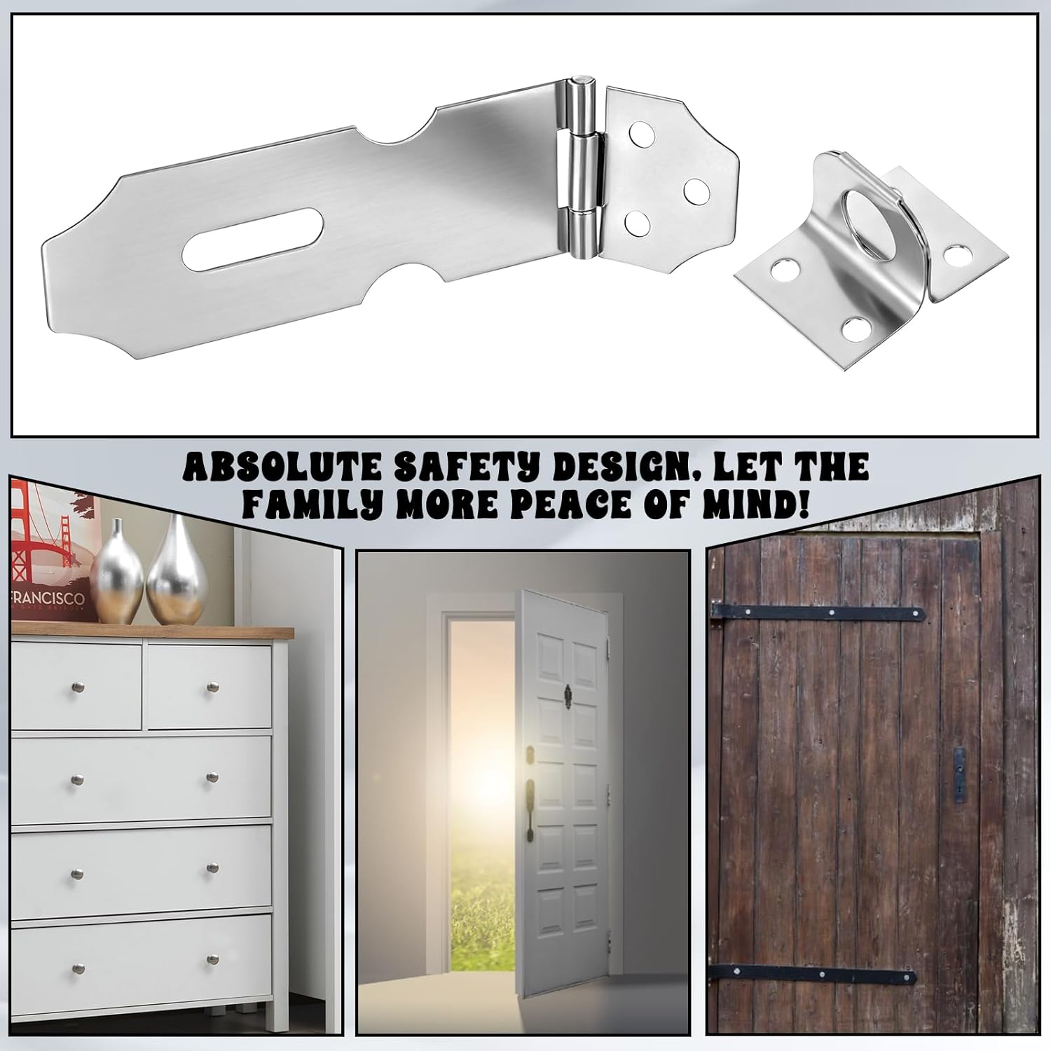 2 Pcs Stainless Steel Door Latch Hasp Lock 4 Inch Hasp Latch Padlock Hasps Silver Safety Packlock Clasp Lock Heavy Duty Hinge Locks with Screws Cabinet Latchs Hardware for Mailbox Closet Fence Door