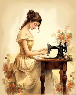 Paint by Numbers for Adult Paint by Numbers Kits Woman Using Sewing Machine Paint by Number for Adults DIY Oil Painting Art Decor Kits Pre Printed, 40x50cm No Frame