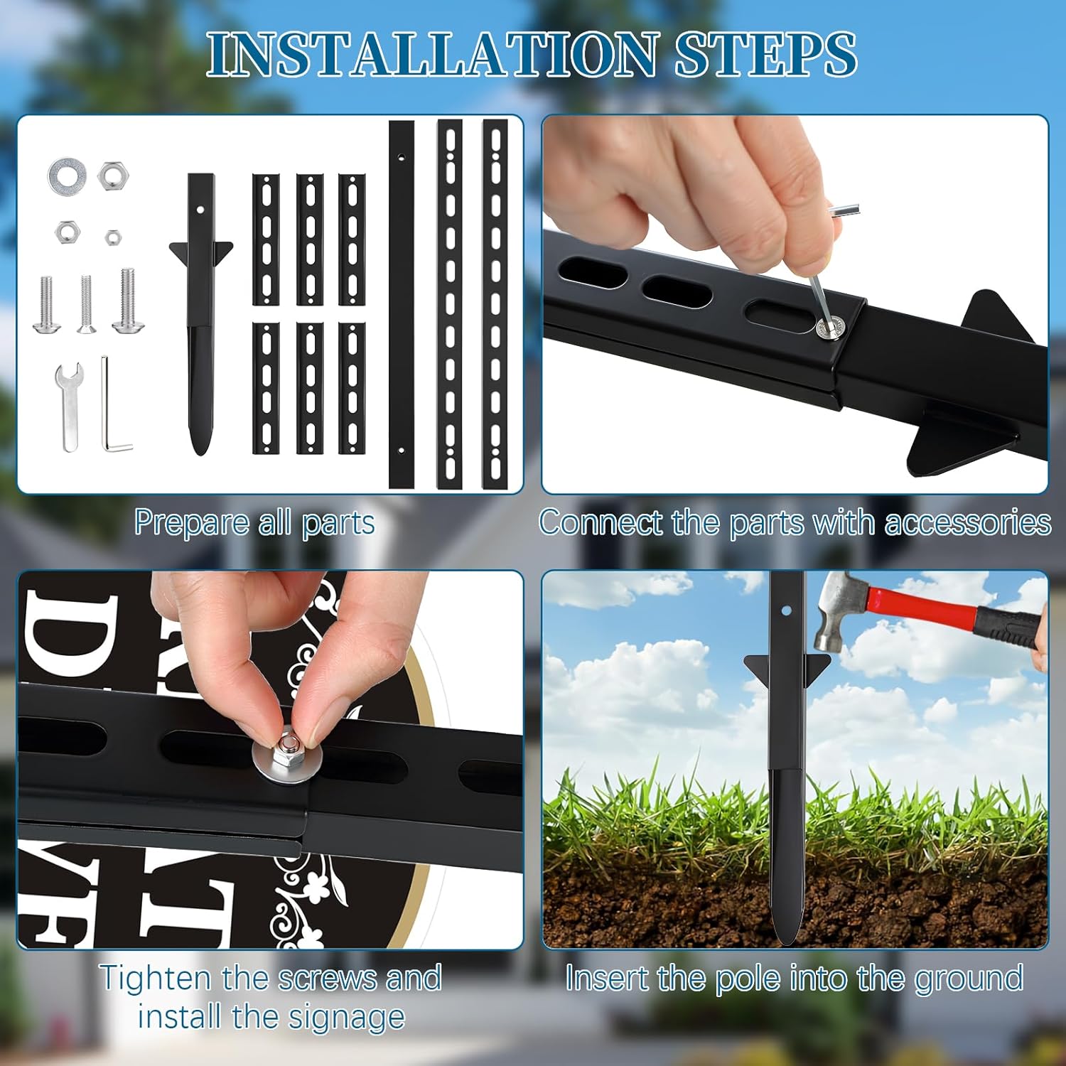 6 Ft Yard Sign Stakes, 2 Pack Metal Yard Sign Holder with Pre-drilled Holes, Black Rust-proof Sign Posts for Outside, Durable Metal Stake for Fence, Road, Traffic and Garden Decorative
