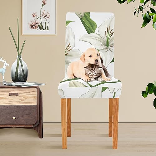Miniatura 5 de Cartoon Lily Flowers White Decorative Chair Back Covers for Hotel Washable Protective Chair Covers cubre sillas para comedor Set of 4
